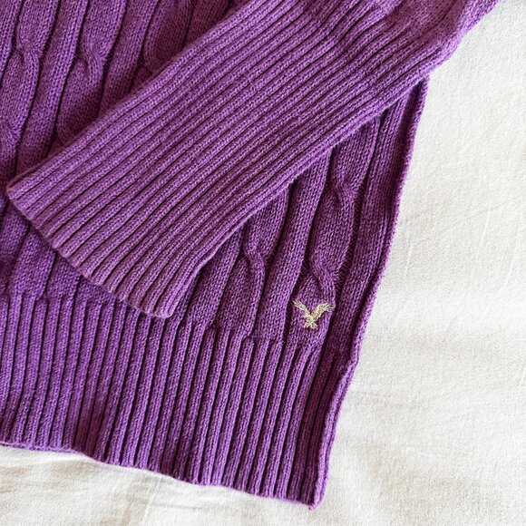 Vintage Y2K American Eagle Lavender Purple Cable Knit Sweater Preppy 2000s - M - Picture 3 of 5
